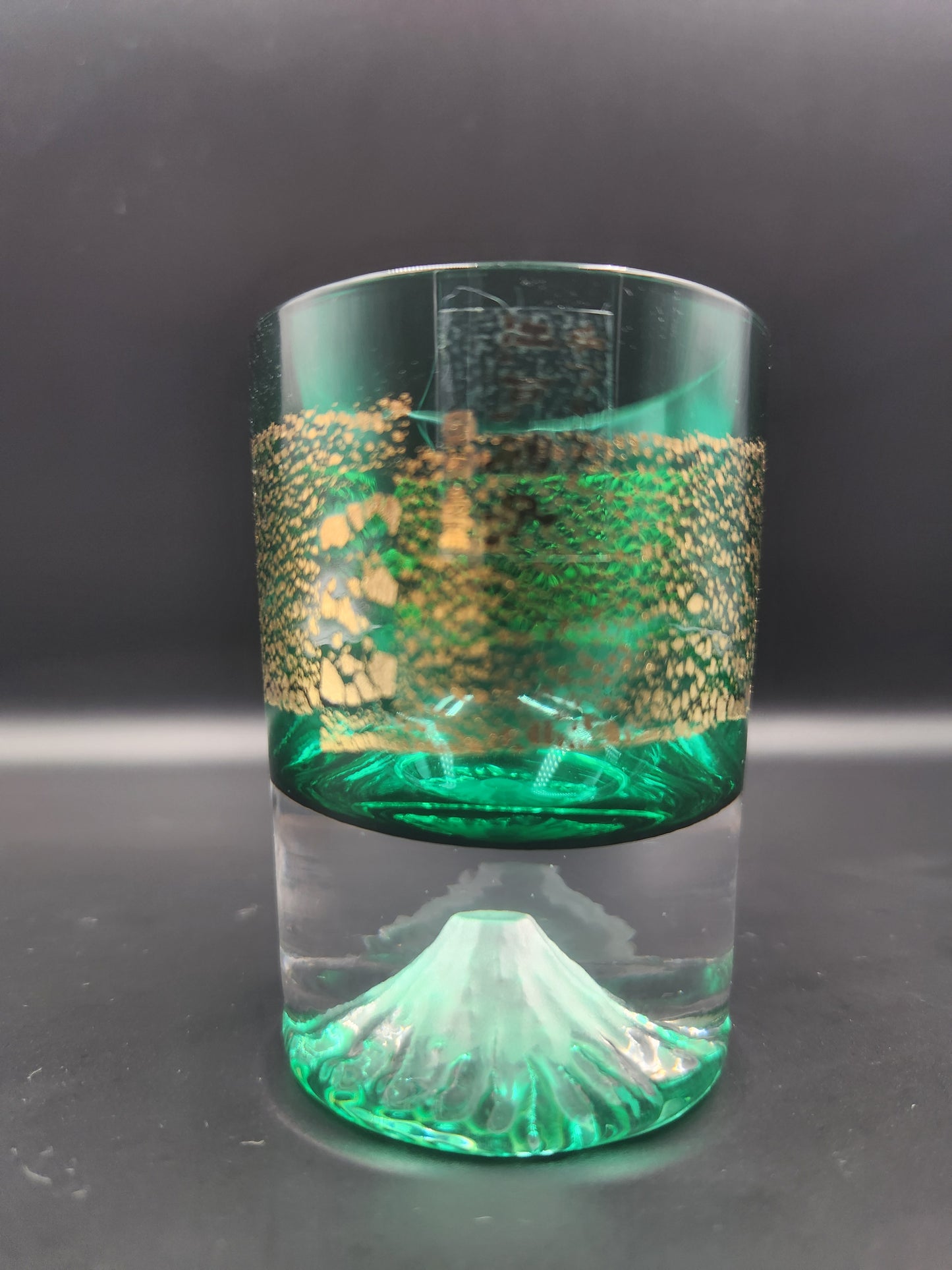 Tajima Glass Sakura Kiriko Mount Fuji Glass - Green colour