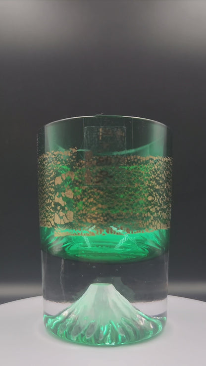 Tajima Glass Sakura Kiriko Mount Fuji Glass - Green colour